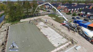 Luchtfoto bouwplaats MFA Lemmer 2 mei 2016 (beton storten)