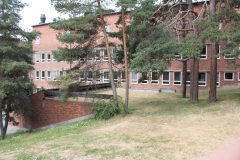 The rear side of Nobels väg 15a from the hill leading down to The Department of Neuroscience (summer 2018)