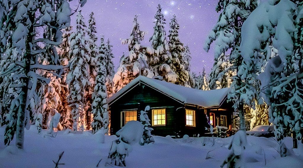 Log cabin in Lapland during winter