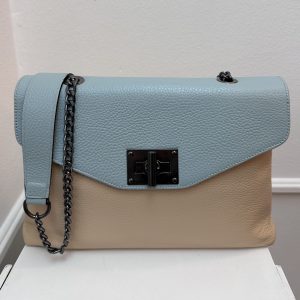 Leather bag Spain in colors icy blue/vanilla