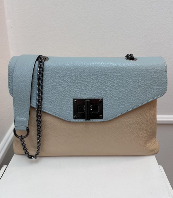 Leather bag Spain in colors icy blue/vanilla