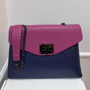 Leather bag Spain in the colors navy/fuchsia