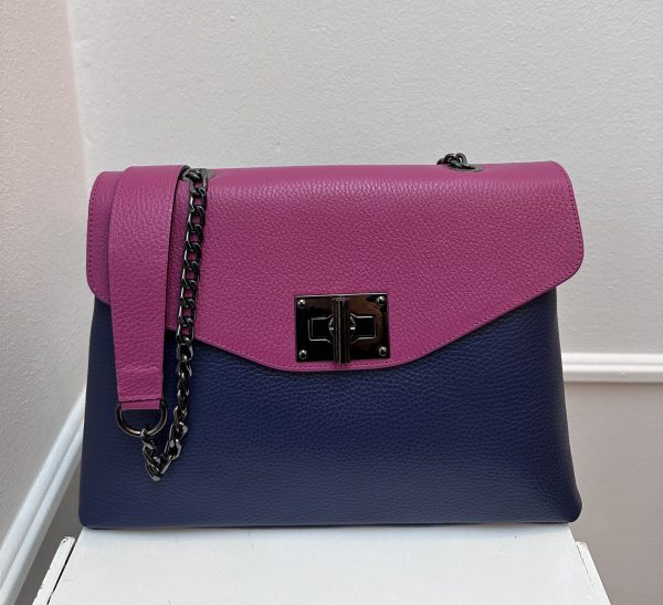 Leather bag Spain in the colors navy/fuchsia