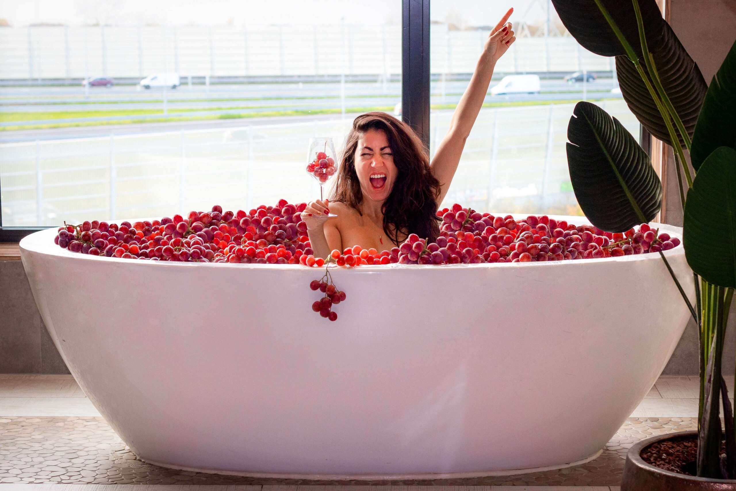 In a bath of grapes