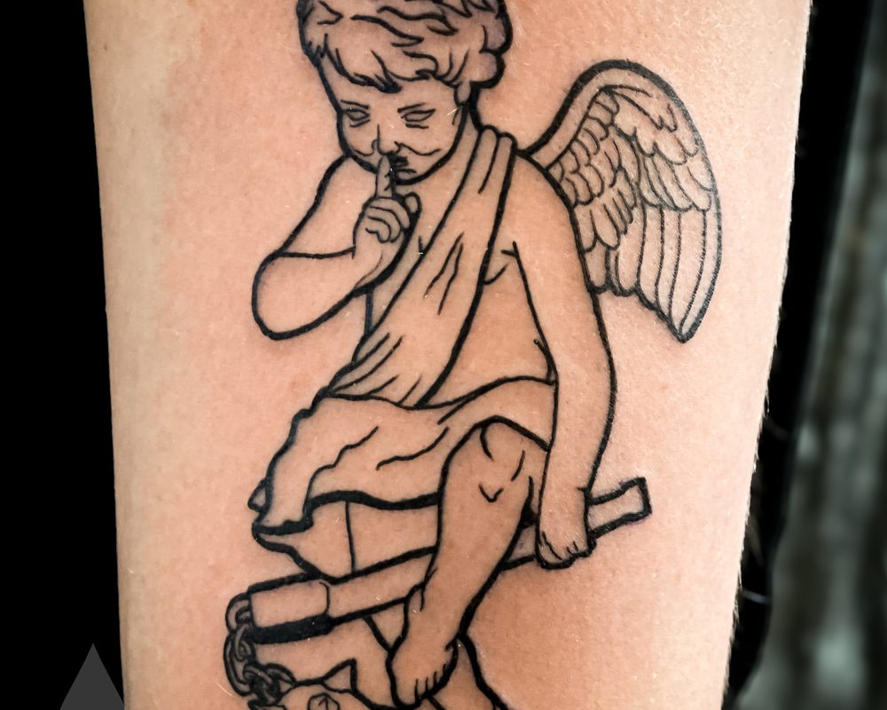 Linework bad evil angel tattoo