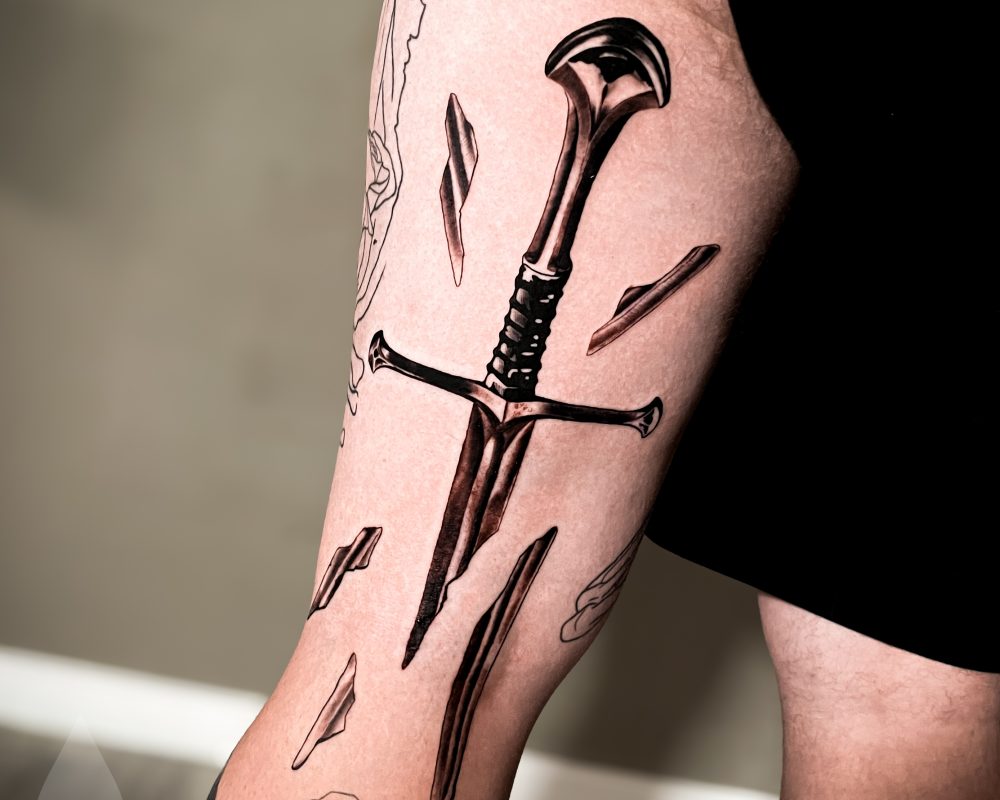 Realistic broken sword Narsil tattoo design