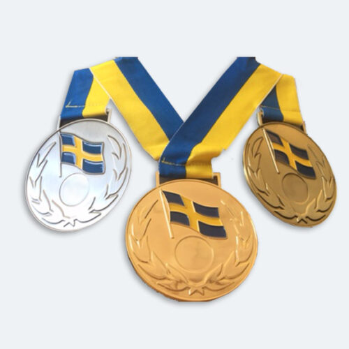 Medaljer 90mm i Guld, Silver och Brons med blågult band - 11530-1,2,3