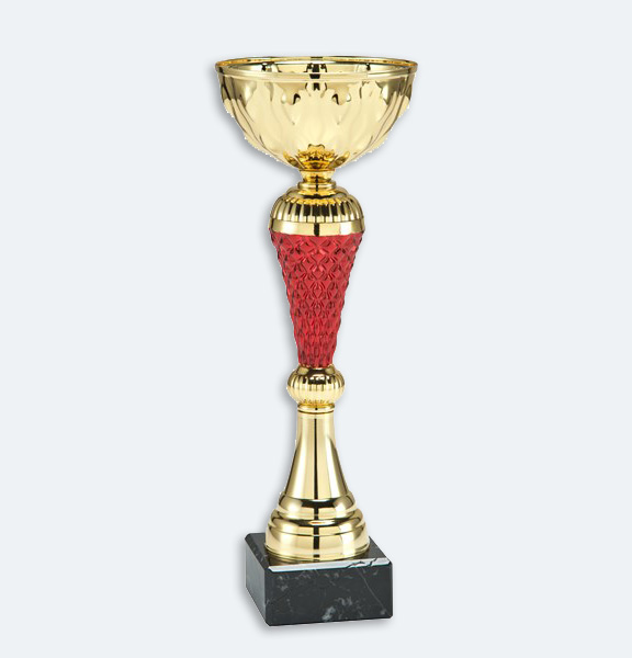 Livorno - Pokal i guld och röd mittdel med svart marmorsockel (24031)