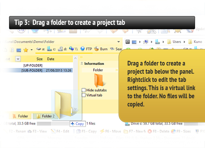 Drag a folder to create a project tab