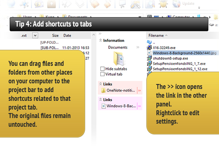 Add shortcuts to tabs