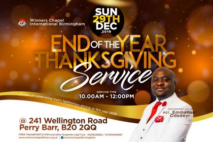 SUNDAY SERVICE ANNOUNCEMENT FOR DECEMBER 29TH, 2019