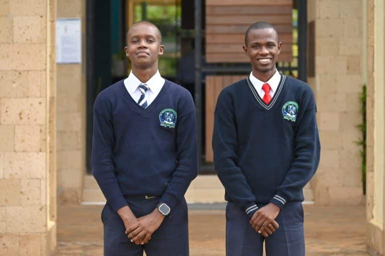 Two 17-year-olds from Kenya just solved vehicle air pollution with a $125 exhaust filter - Fredrick Njoroge Kariuki, left, and Miron Onsarigo, the HewaSafi innovators. Image courtesy of Lemmuel Agina/M-PESA Foundation Academy.