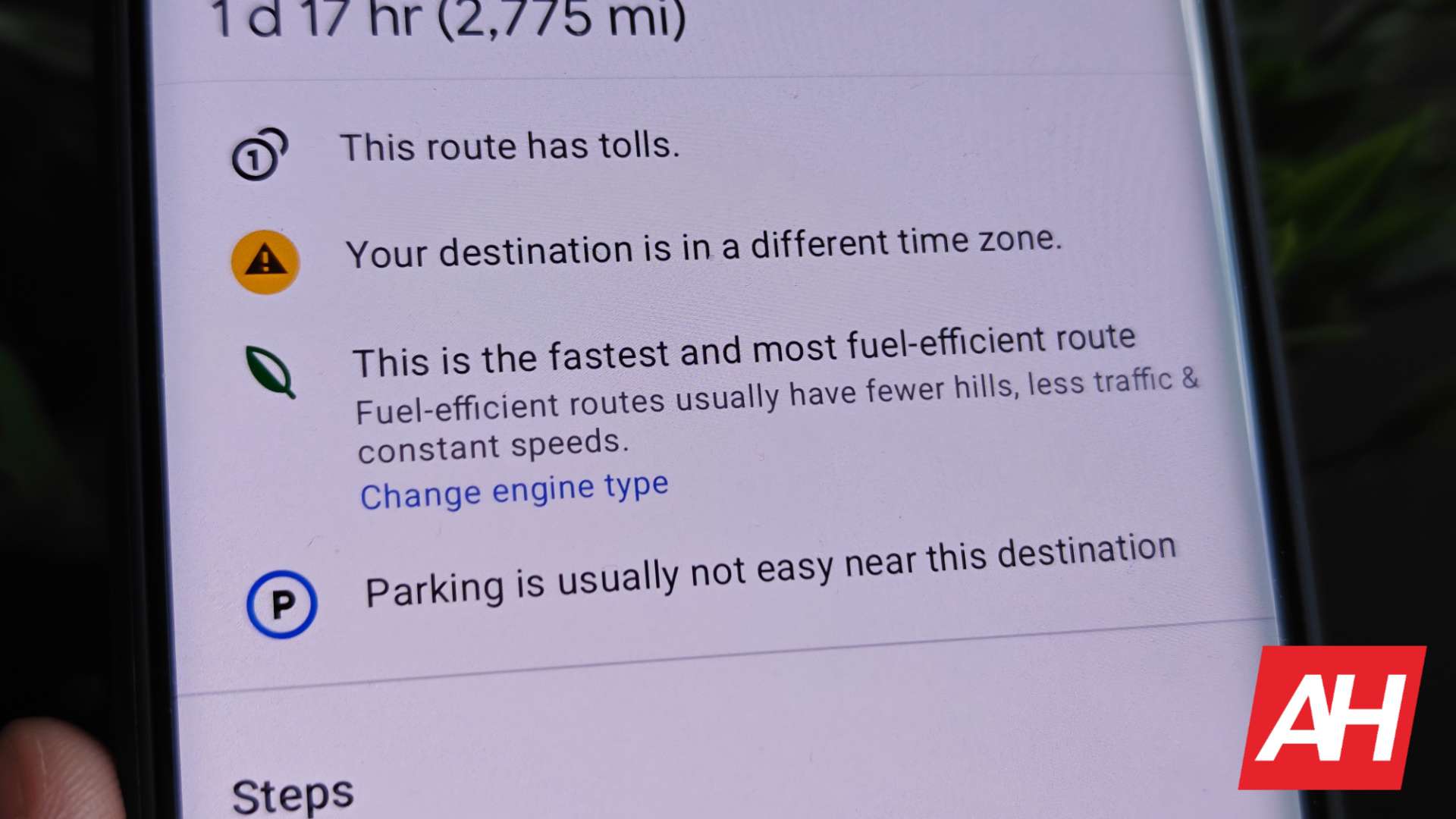 AH Google Maps 2024 fuel efficient route