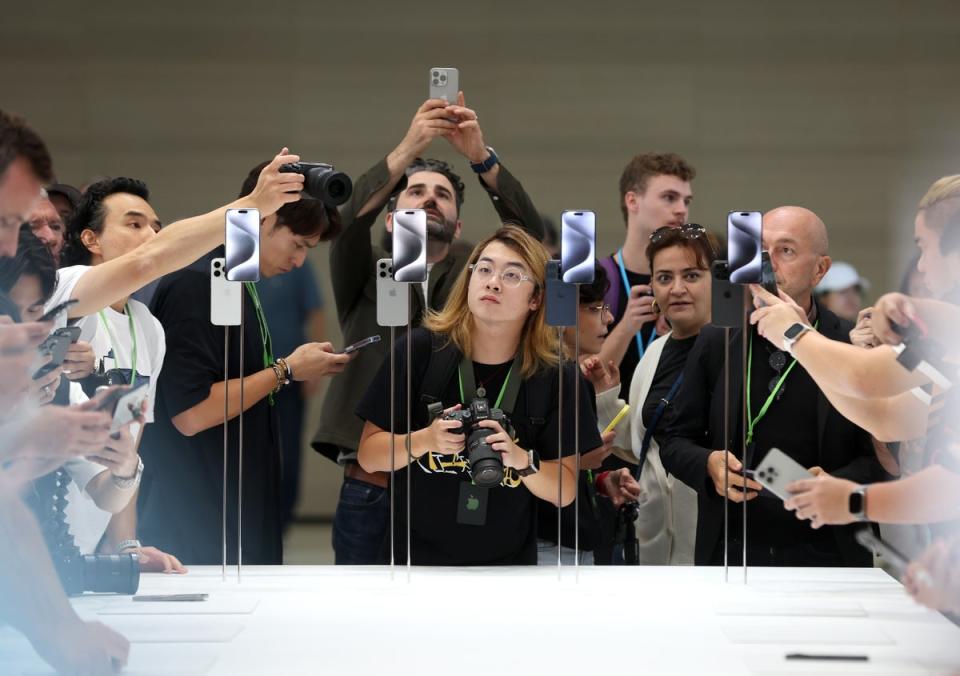 The iPhone 15 on display at an Apple event in September 2023 (Getty)
