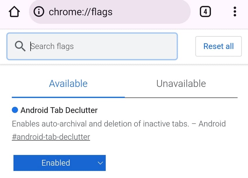 Android Tab Declutter flag in Chrome Flags.