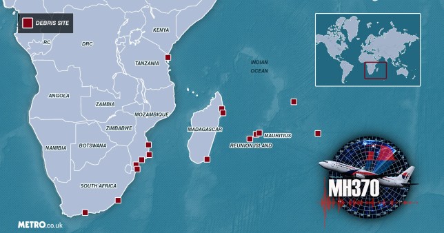 Map of Malaysian Airlines flight MH370's debris