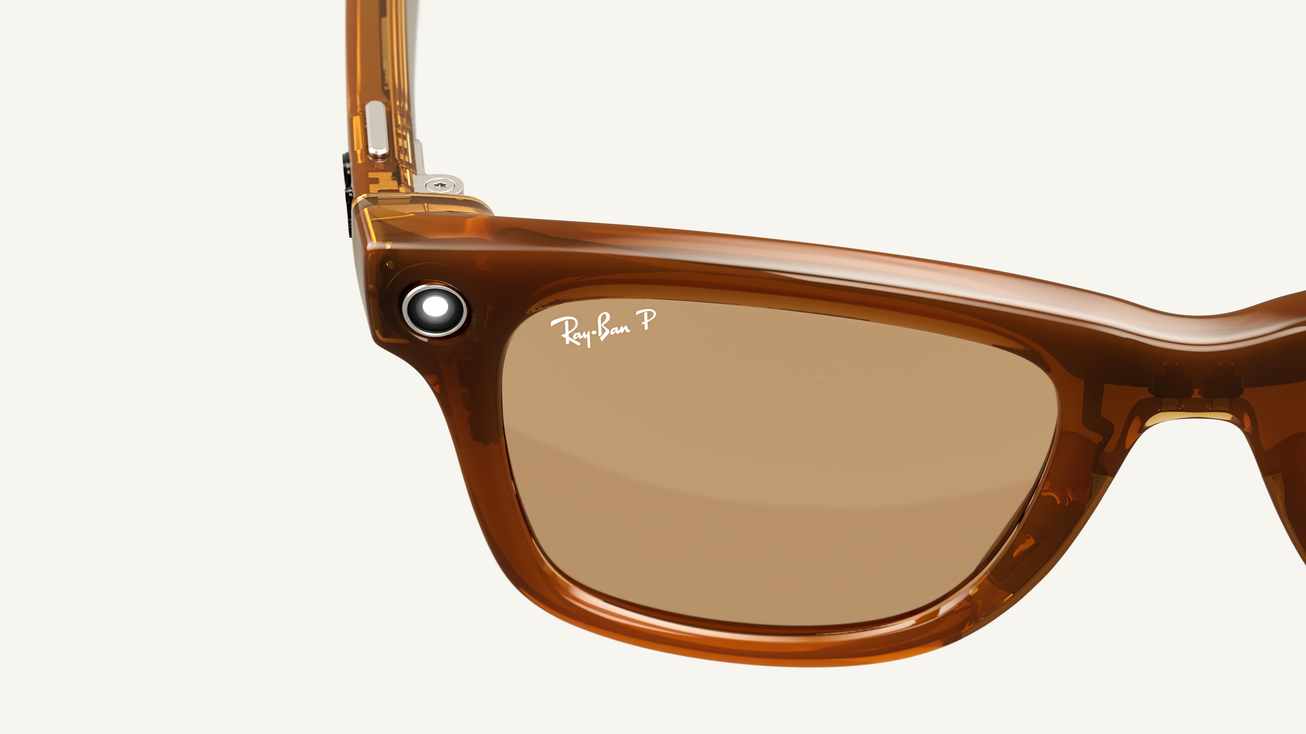 RayBan Meta Smart Glasses close up with the camera flashing