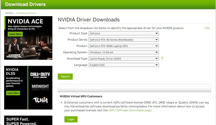 Nvidia's driver download website.