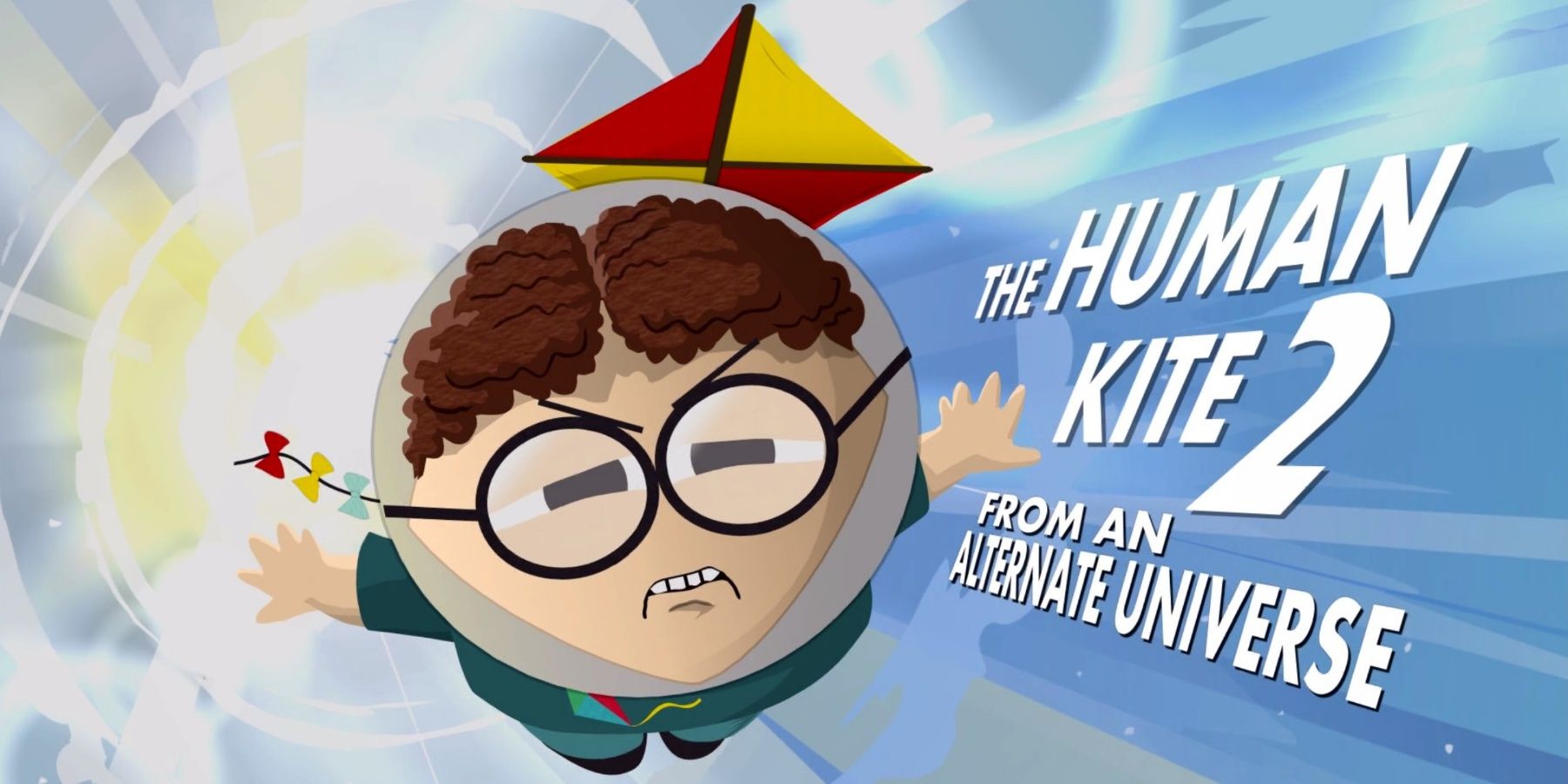 Human Kite 2, a superhero with glasses and a kite flying behind him