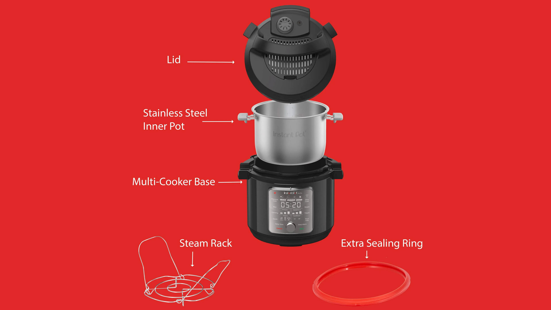 The various parts of the Instant Pot Pro Plus Smart Multi-Cooker