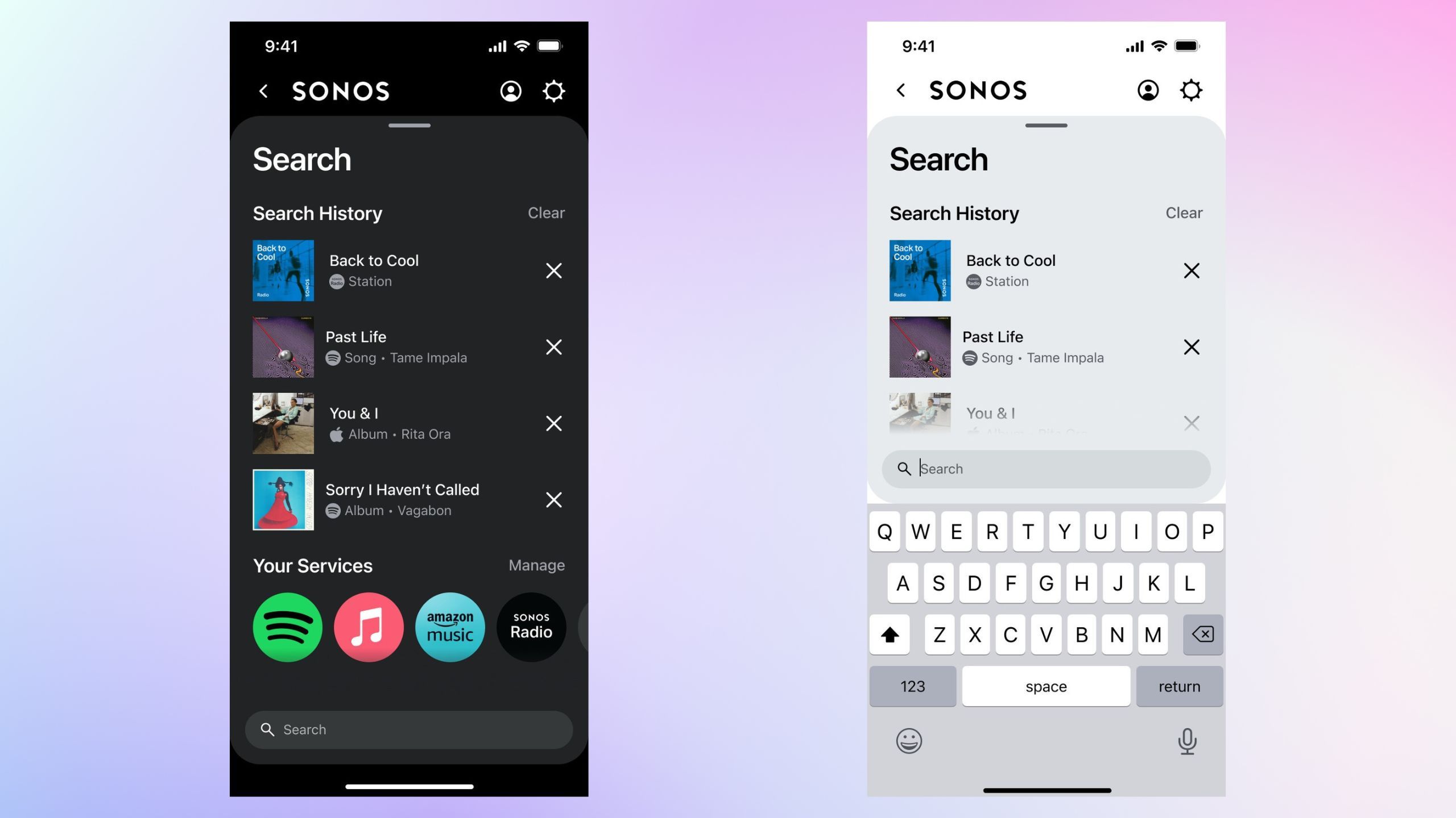 Screenshots of new search on Sonos' new app
