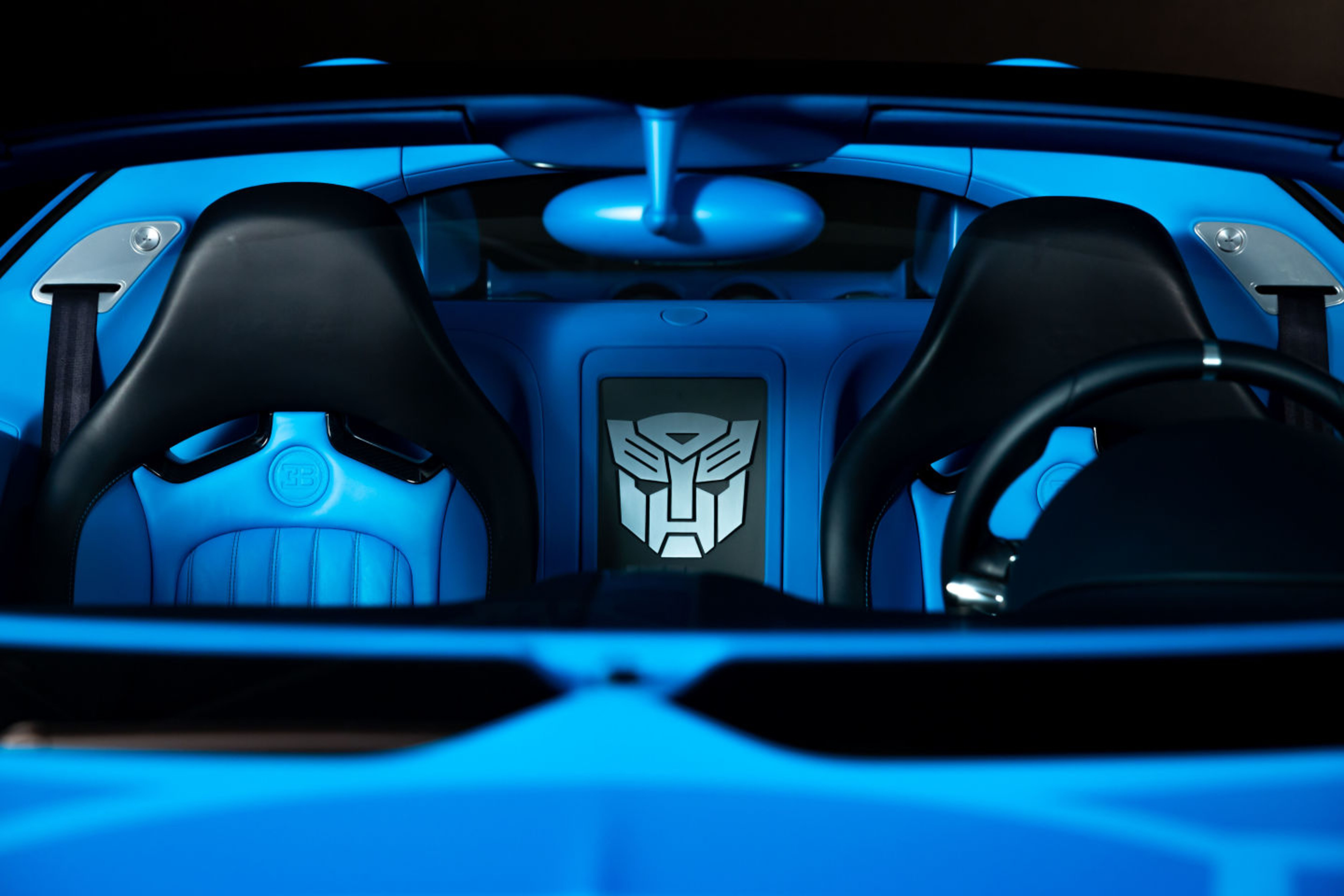 The Transformers logo inlaid between the seats