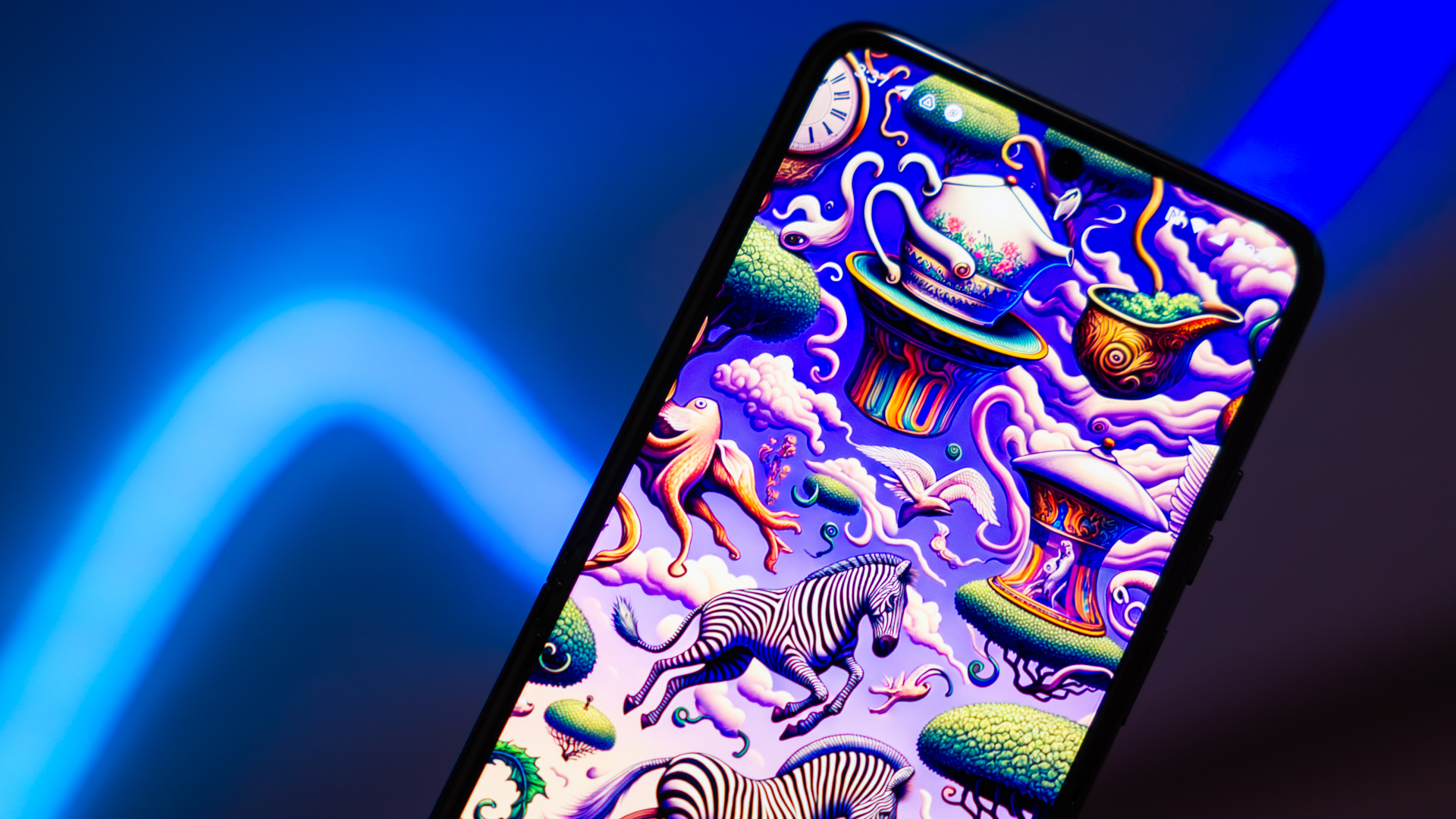 Stock photo of smartphone with an eccentric wallpaper