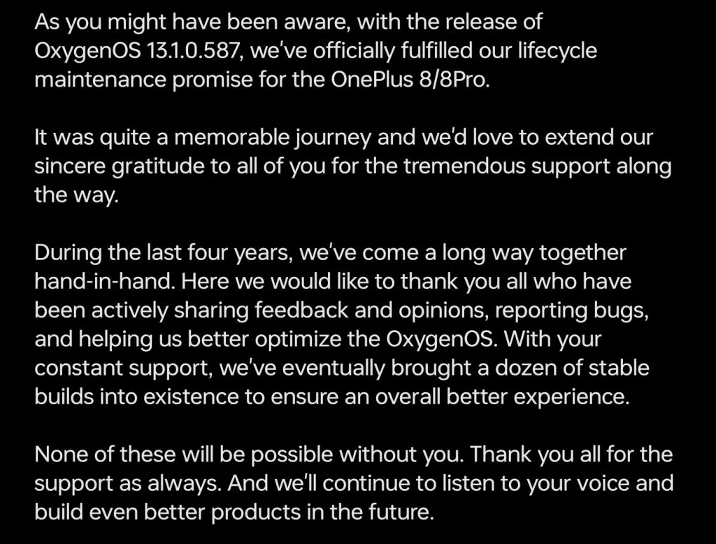 OnePlus 8 final update statement