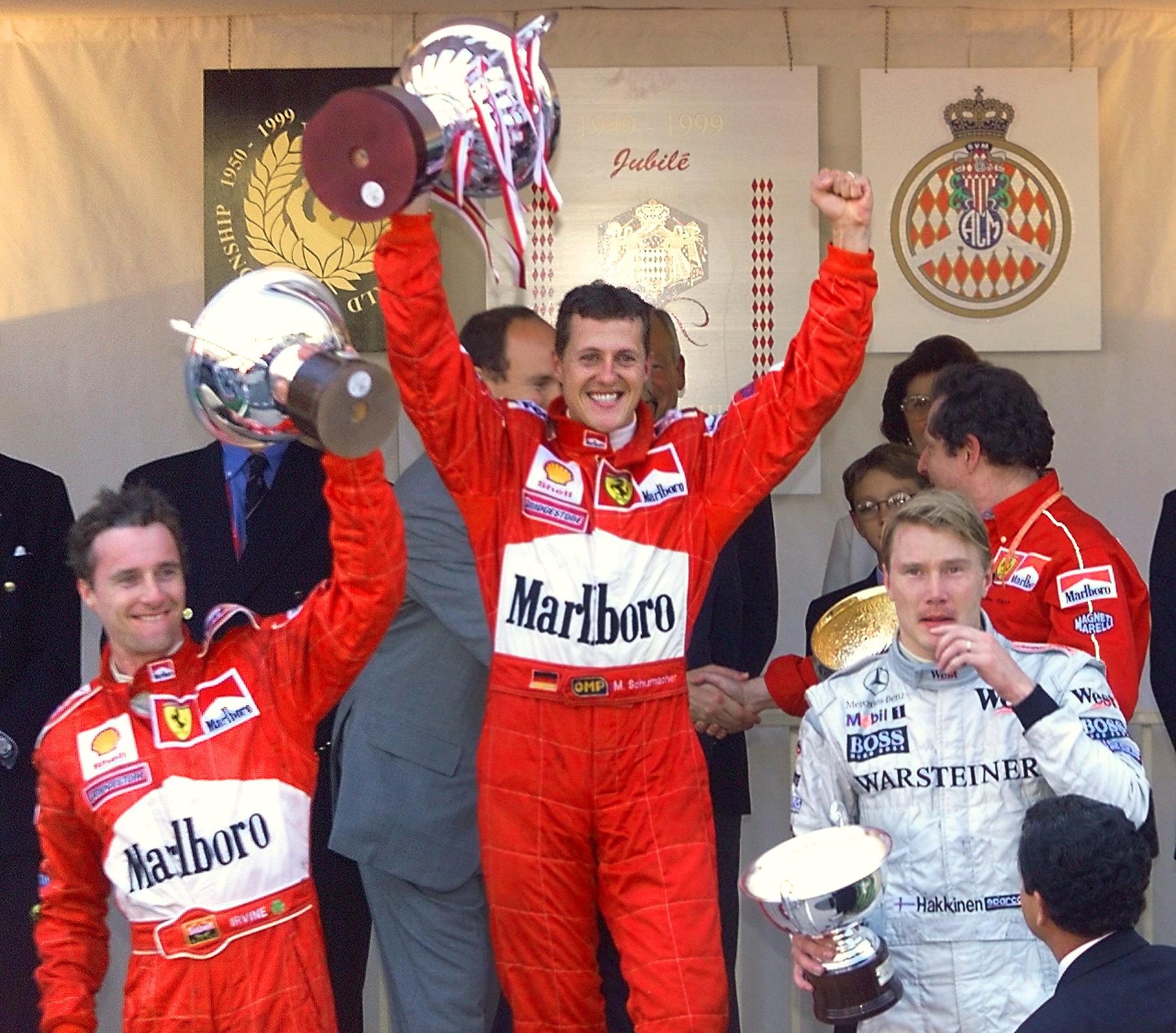 Former F1 ace Michael Schumacher celebrating his 1999 Championship victory with Ferrari