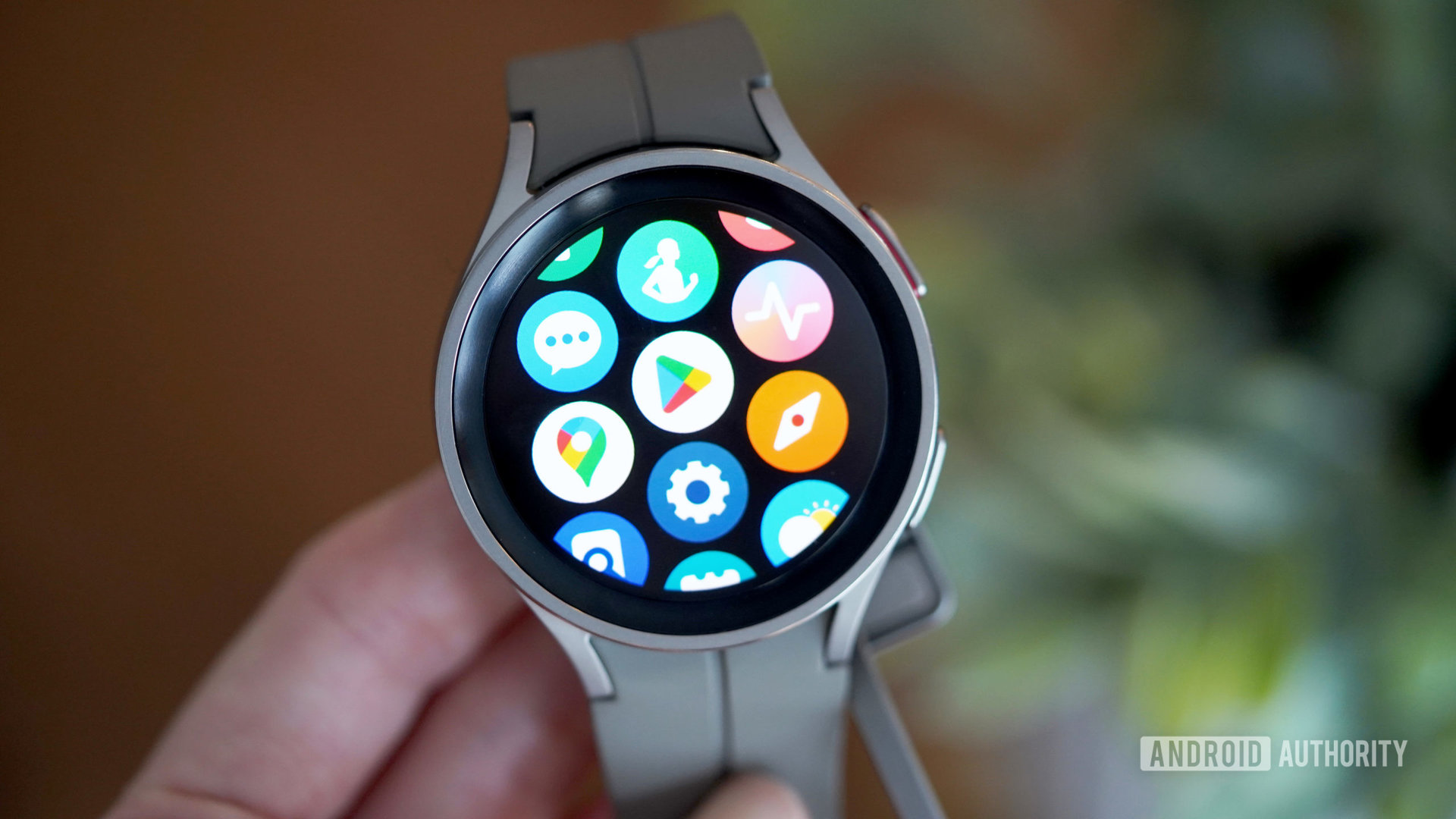 A Samsung Galaxy Watch 5 Pro displays its app gallery.