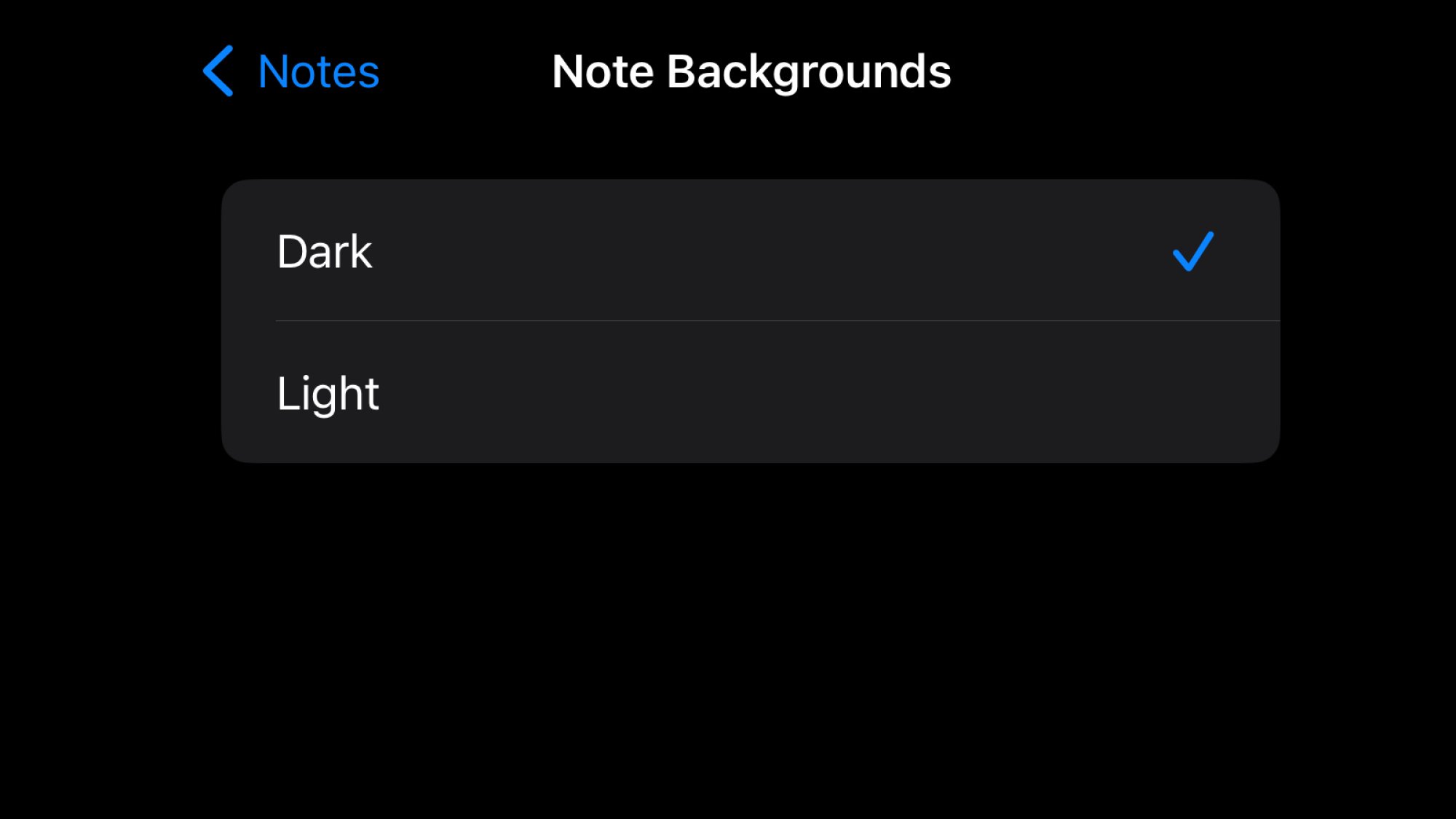 A screenshot of Apple Notes settings, showing the option to change the background color.
