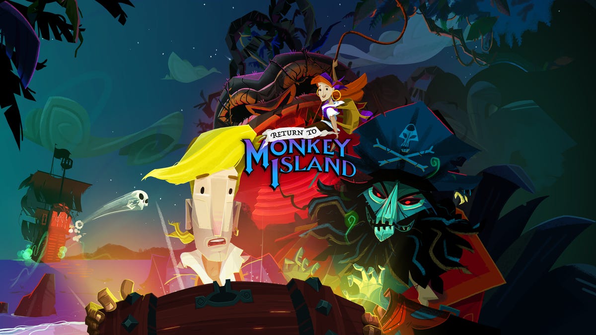 Return to Monkey Island art showing a man and a zombie pirate