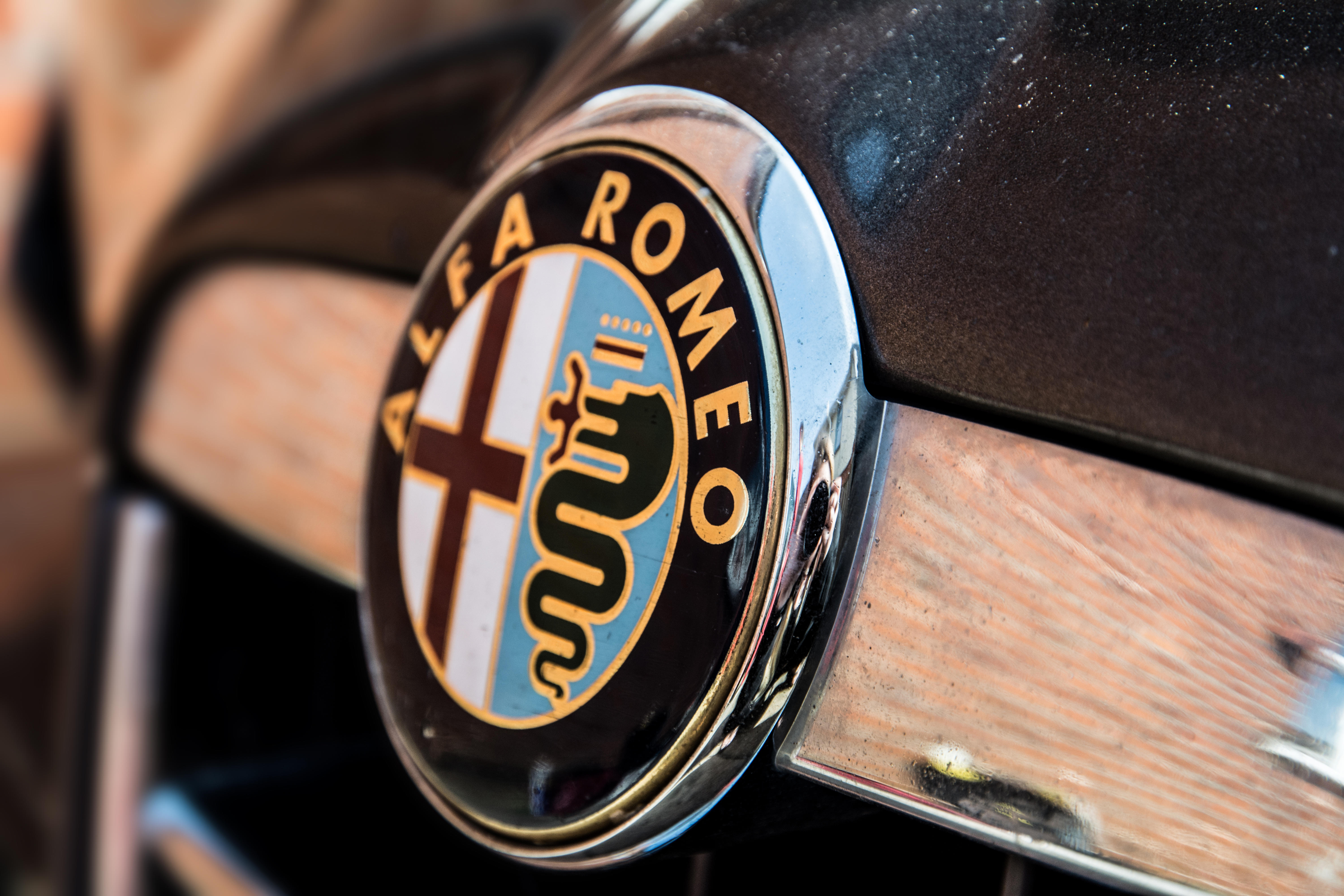 A close up of the Alfa Romeo badge
