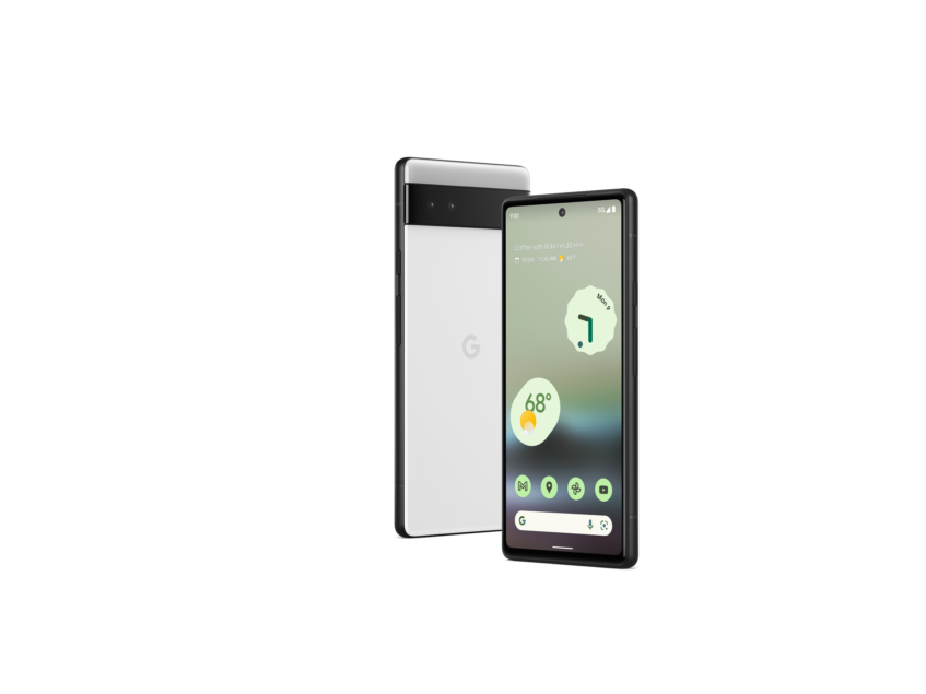 Rear and front view of the Google Pixel 6a phone