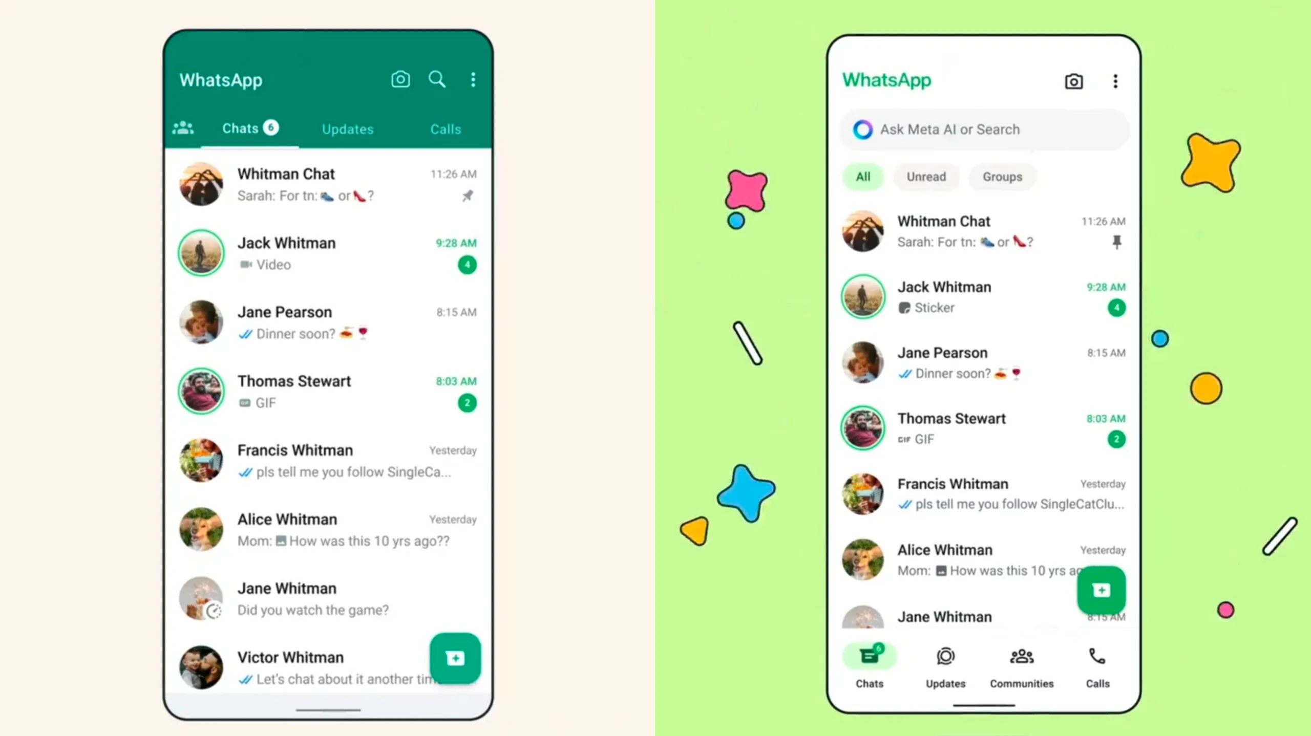 WhatsApp old vs new design May 2024