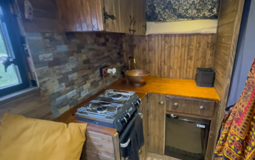 The van boasts a many homely touches, including a mini kitchen