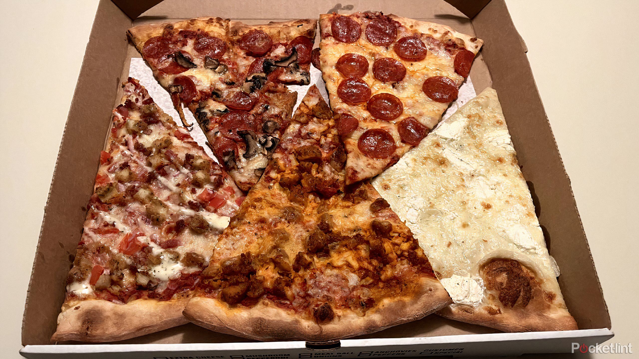 A box filled with pizza slices