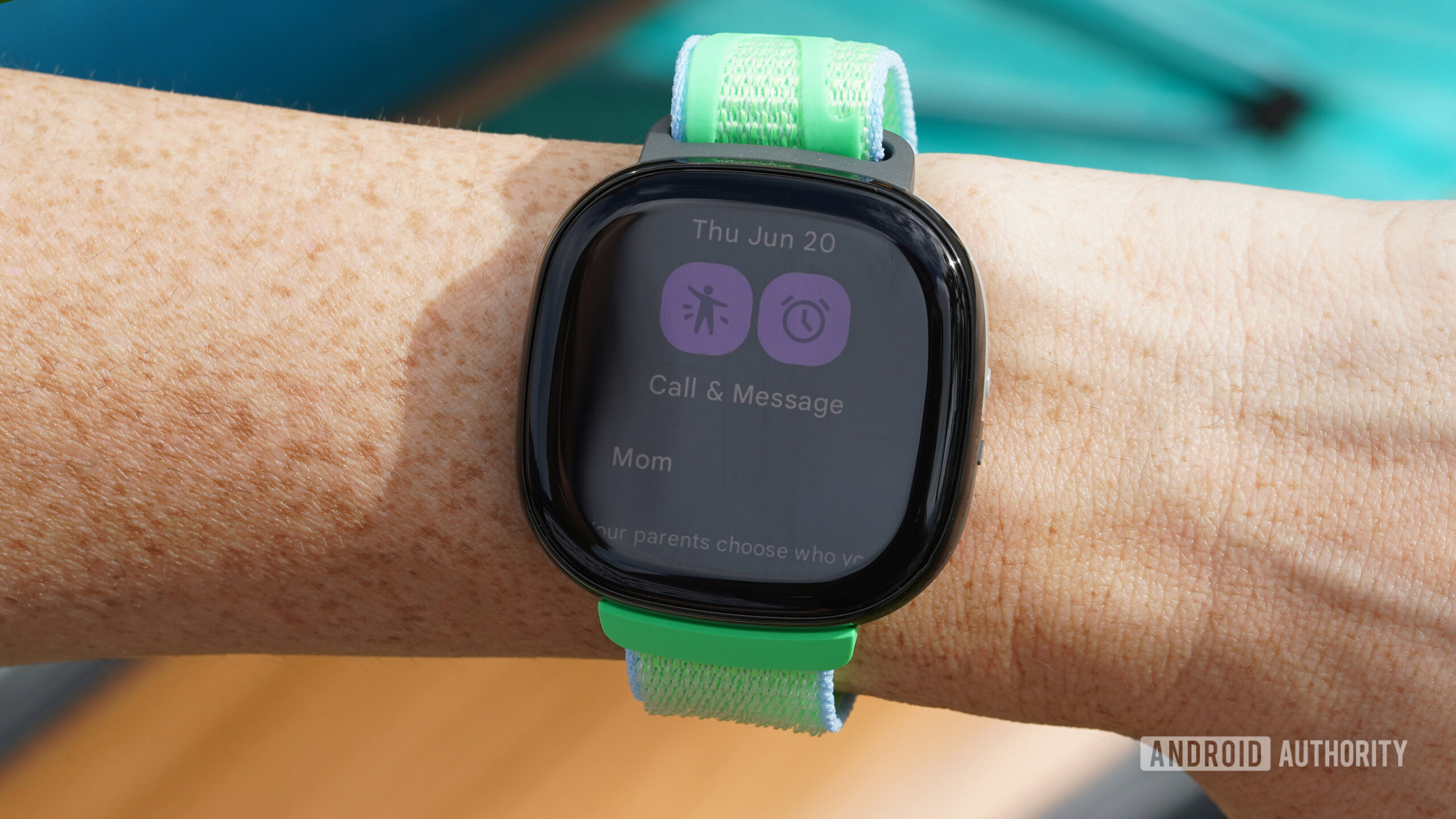 A user accesses the Call and Messaging screen of their Fitbit Ace LTE.