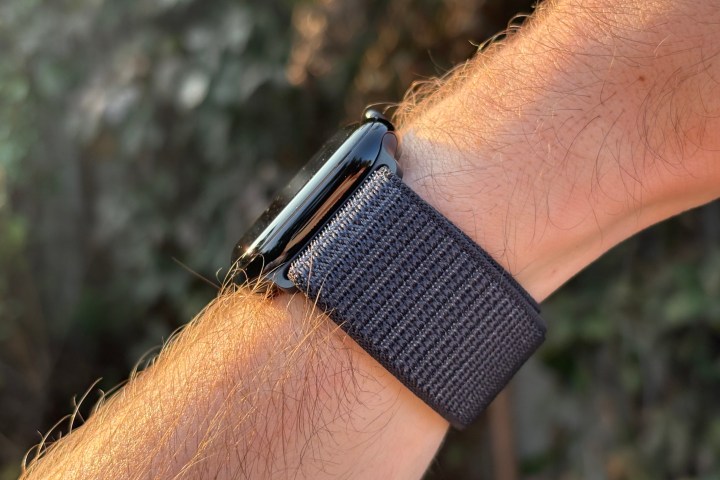 A side view of the Apple Watch Series 10 on someone's wrist.