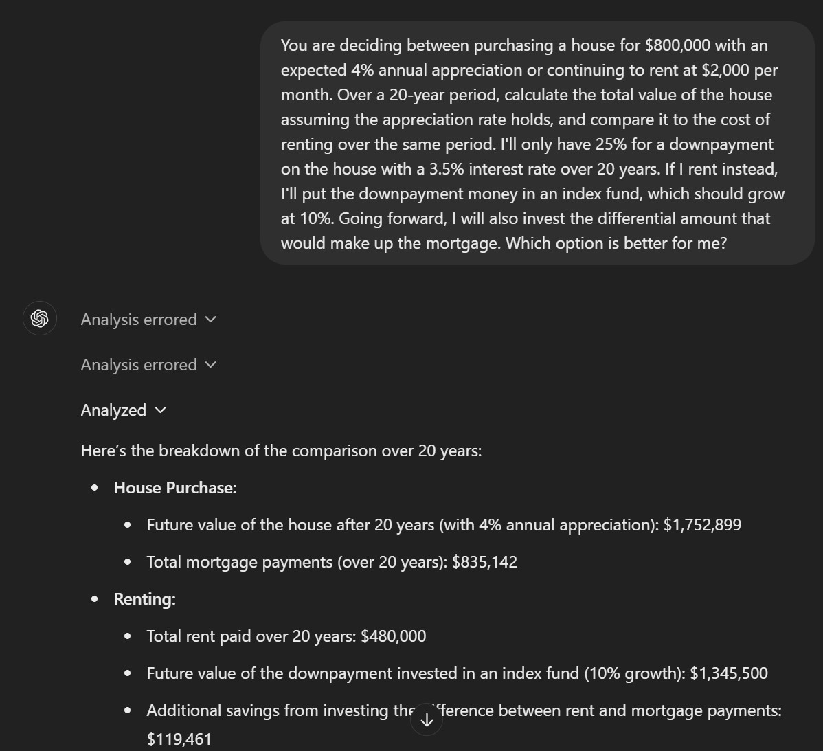 gpt 4o buy vs rent house