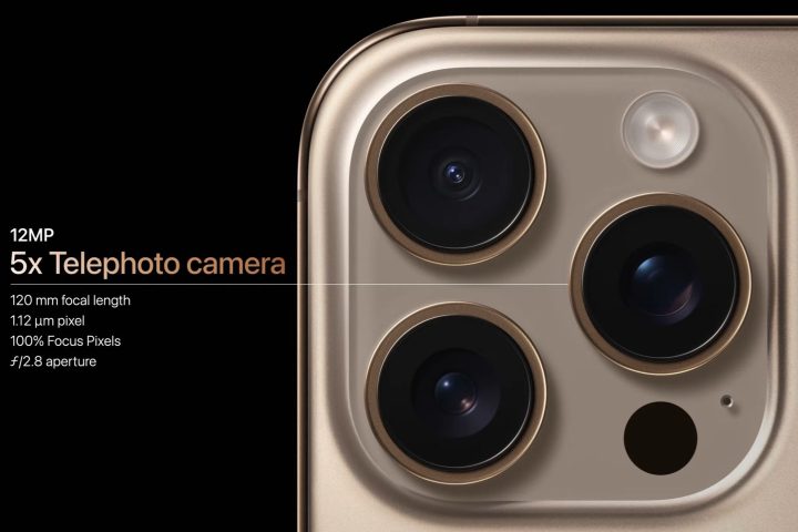 Camera lenses on the iPhone 16 Pro.