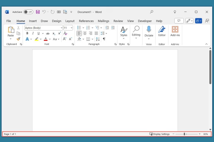 Status bar in Word.