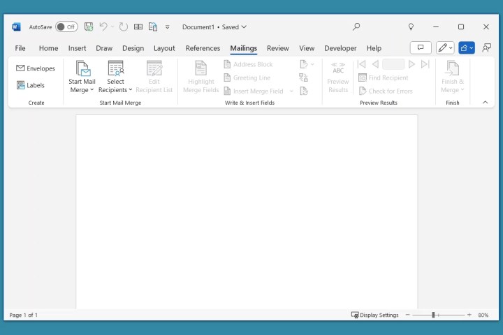 Mailings tab in Word.