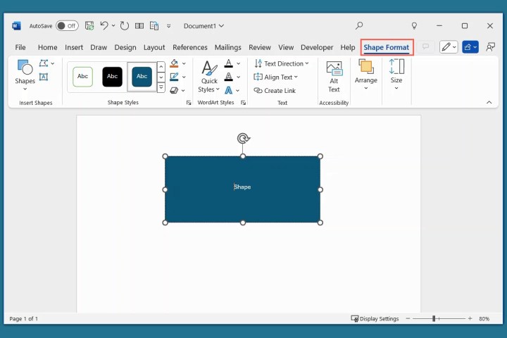 Shape Format tab in Word.