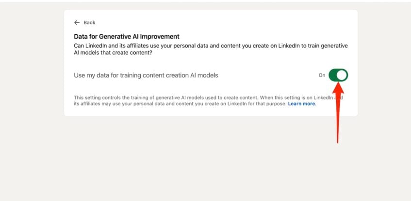 Disabling Data for Generative AI Improvement setting on LinkedIn