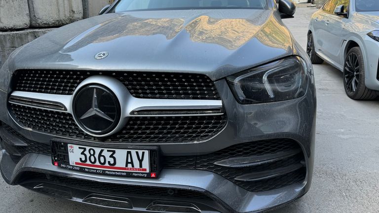 A Mercedes seen by Sky News near the Russian border