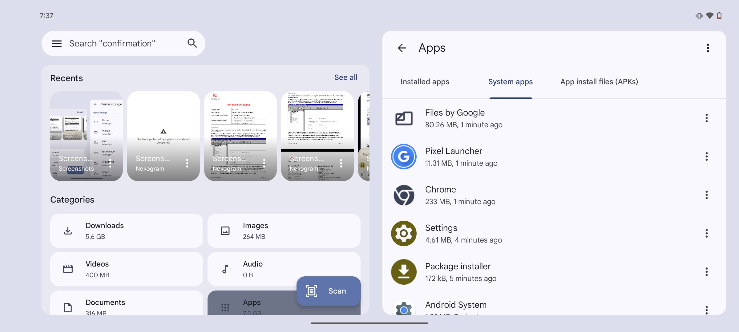 Files by Google new split UI