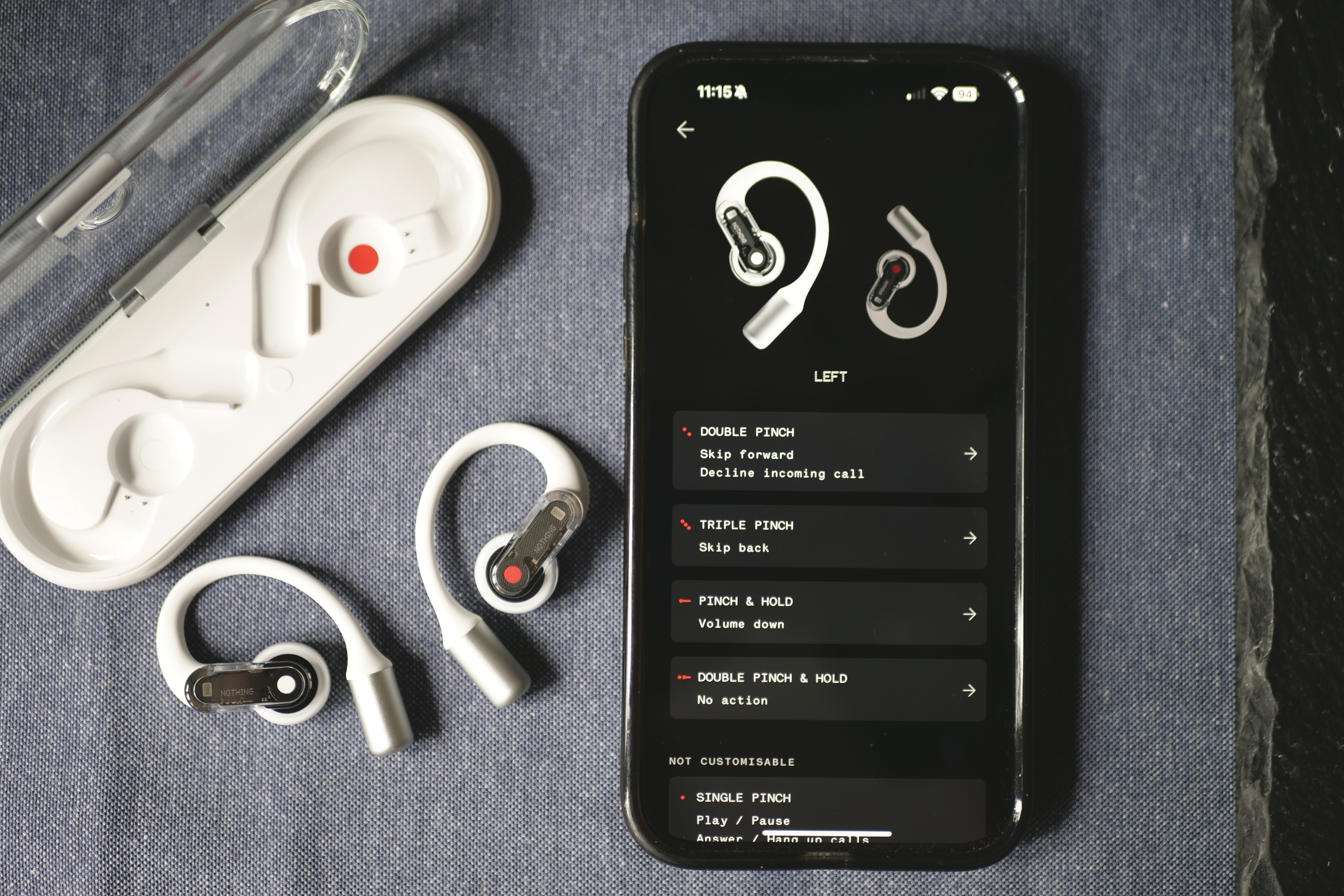 The Nothing Ear Open, case, and app.