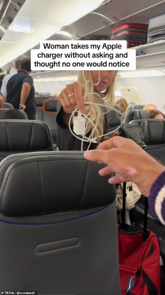 '[They] said, "Hey listen just wanted to let you know I'm sitting across from you to your left, and there's a girl that got off your flight that actually stopped at your seat, unplugged your charger, rolled it up and put it in her bag,' he said