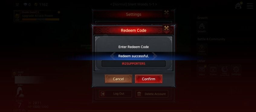 Redeemed code successfully